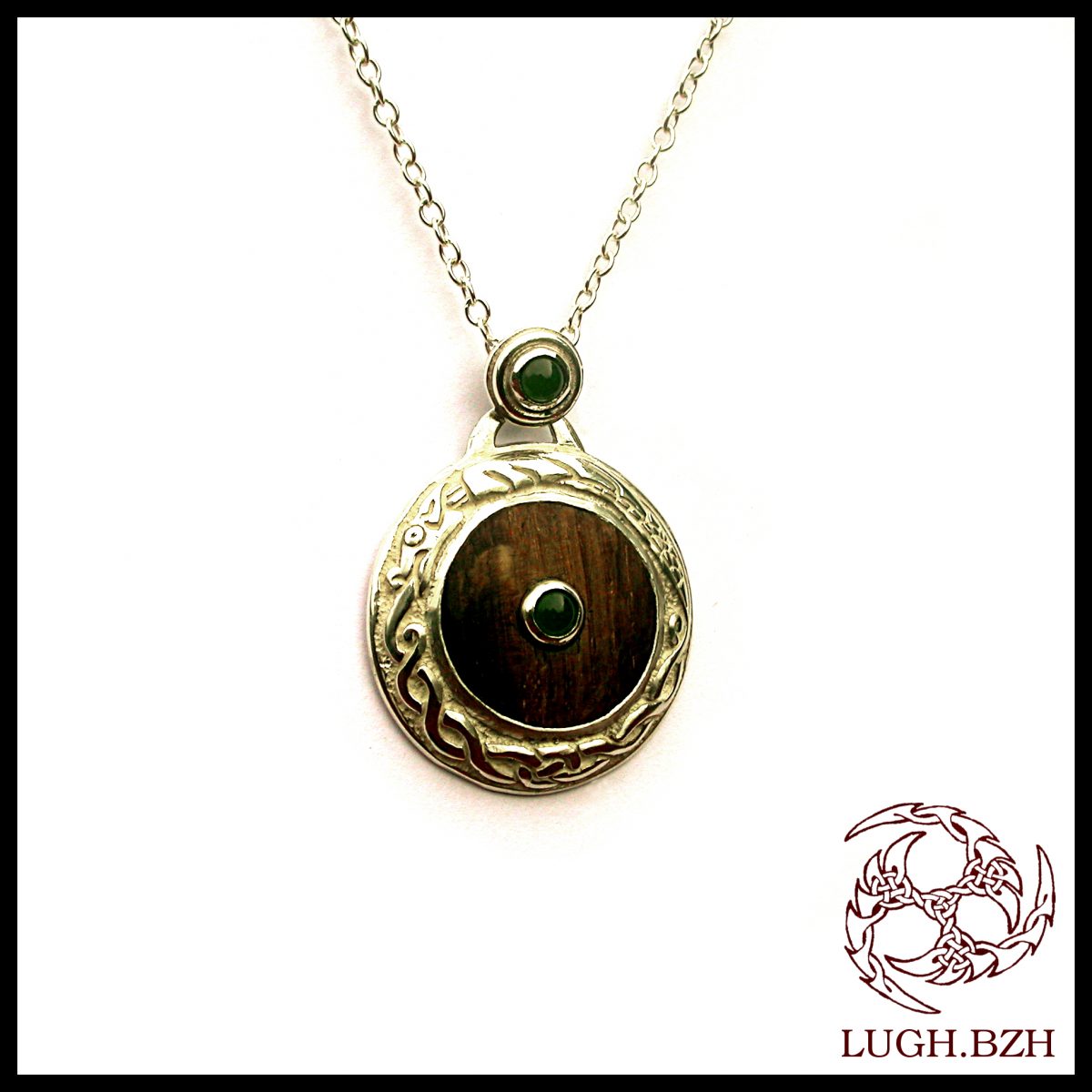Lughnasadh - Pendentif en argent, jade et chêne - Silver, jade and oak pendant
