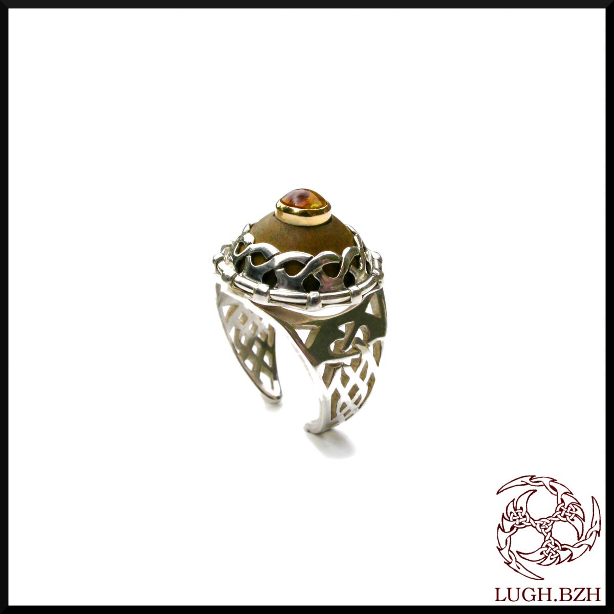 Tuchenn Mikael - Bague en or, argent, ambre et buis - Gold, silver, amber and boxwood ring